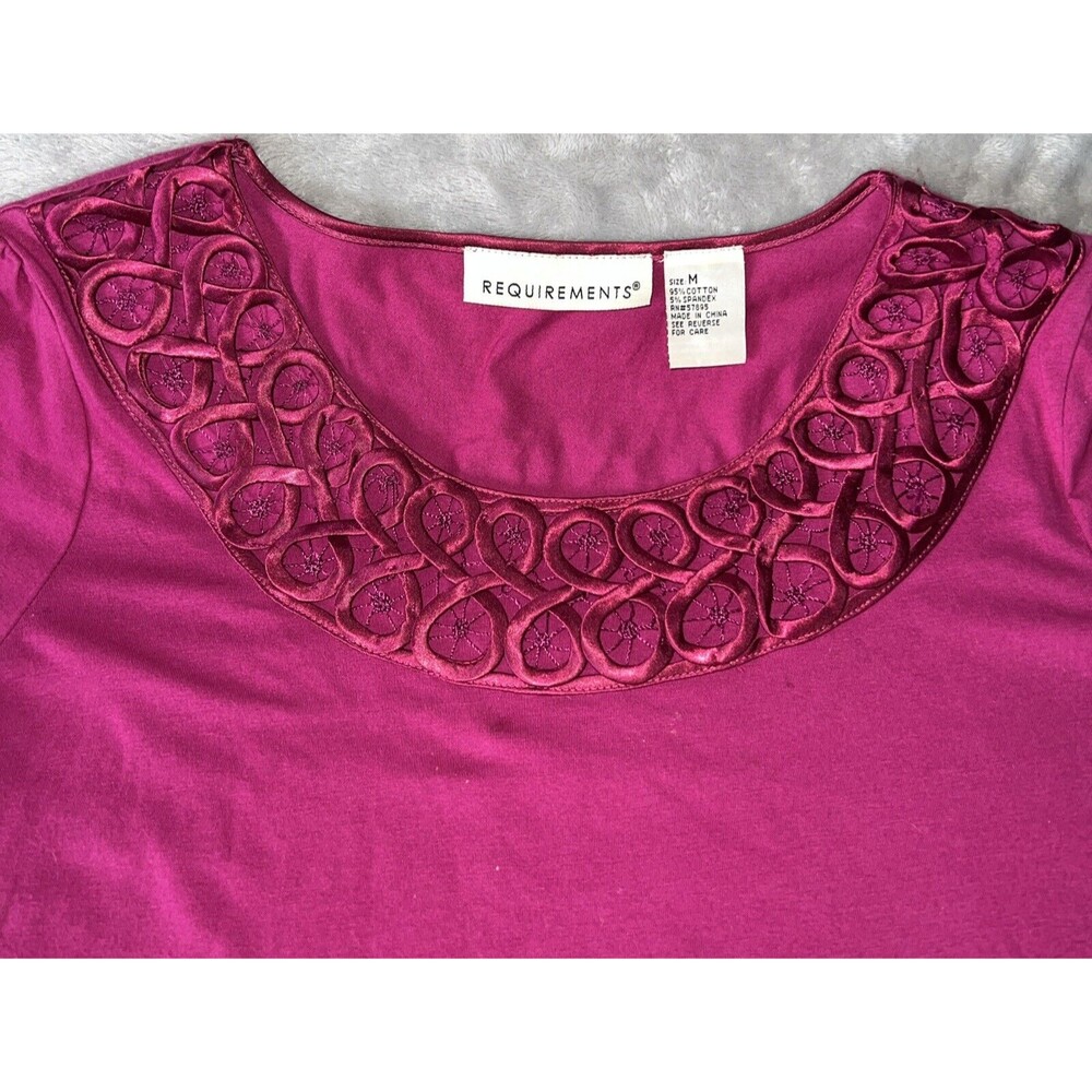 Requirements Vintage 90s Womens M Embroider Collar Stretch Cotton Purple Top - Picture 3 of 10